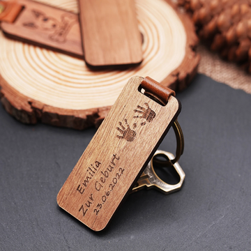 rectangular walnut keychain blank with metal key ring for laser engraving complete diy keyring assembly.