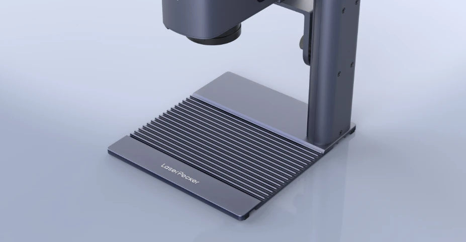 LaserPecker LP2 Plus ridged cutting-plate base with laser-optimized textured surface, reduces burn marks and back-reflection, improves edge quality for clean cuts and engraving on wood acrylic and leather.