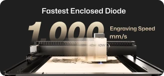 LaserPecker LX2 fastest enclosed diode laser engraver with 1000mm per second engraving speed and 10000mm per second acceleration for efficient batch production.