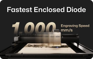 LaserPecker LX2 fastest enclosed diode laser engraver with 1000mm per second engraving speed and 10000mm per second acceleration for efficient batch production.