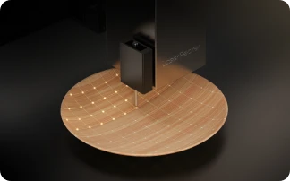 LaserPecker LX2 3D adaptive focus system with physical touch probe automatically measures material height and irregular surfaces, dynamically adjusting focal point for curved and uneven work pieces.