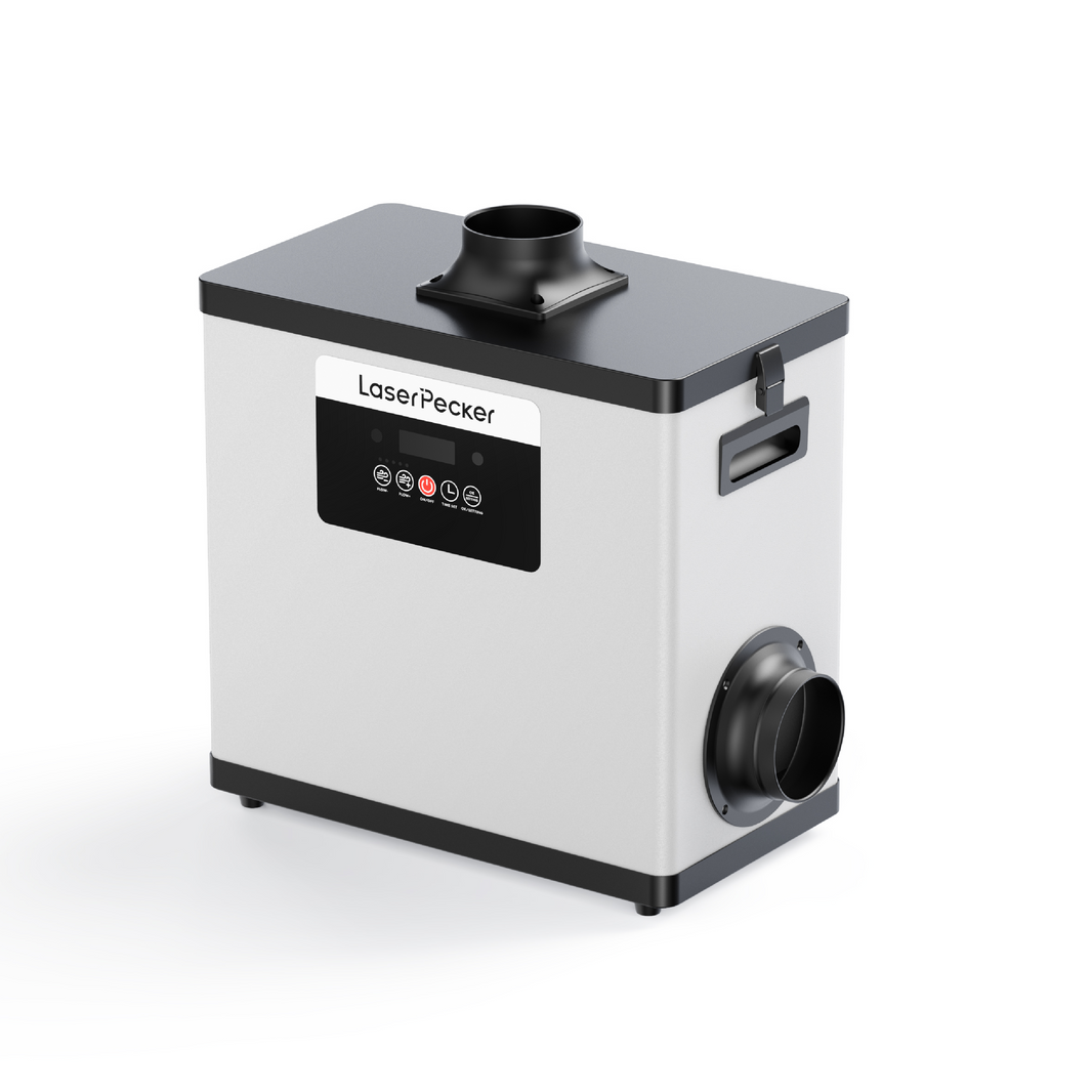 laserpecker lx2 desktop smoke purifier for laser cutter fume extraction and air filtration.