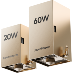 LaserPecker LX2 tool-free swappable laser modules with 40W blue diode and 2W infrared modules that click into place using wedge locking mechanism without tools.
