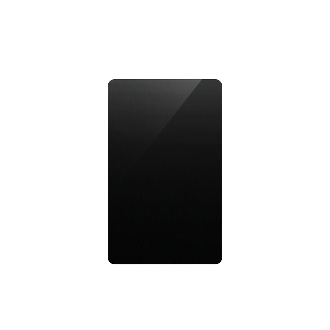 A single blank black metal card with a smooth, brushed finish, designed as a laser engraving blank for creating custom business cards, personalized gift cards, or durable keepsakes.

