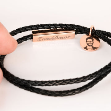 Braided Leather Bracelet with Stainless Steel Rod (2pcs)