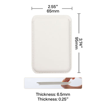 This is a slim, blank white faux leather card holder, designed for laser engraving personalization. It measures 2.55" (65 mm) wide, 3.74" (95 mm) tall, and 0.25" (6.5 mm) thick, featuring a minimalist profile with precise stitching. Its smooth, unengraved surface is ideal for customizing with names, logos, or patterns, making it a practical and stylish accessory for everyday use or a branded gift.
