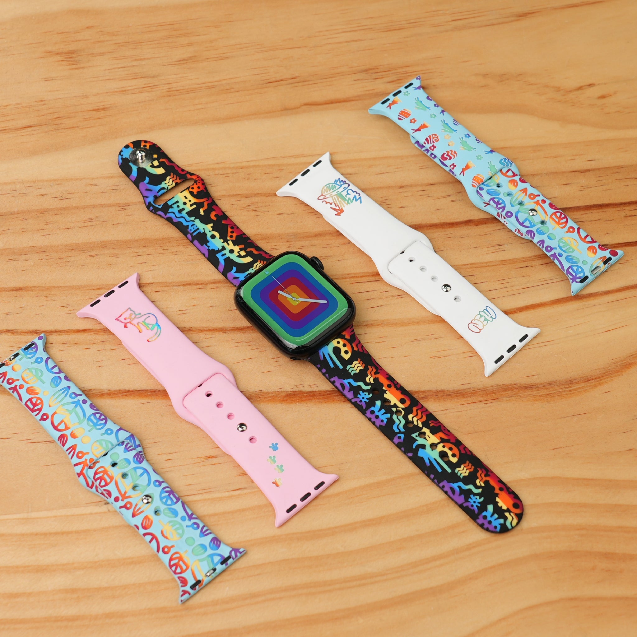 Silicone Apple Watch Bands with Rainbow Filling (4pcs)