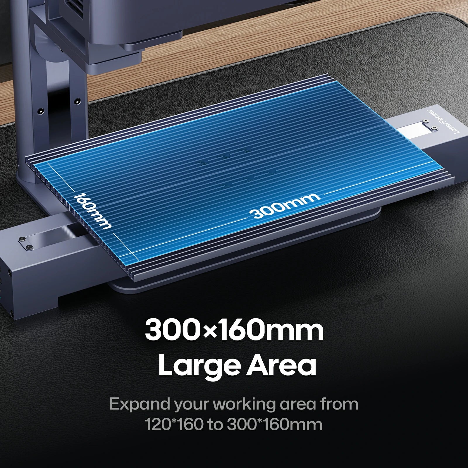 laserpecker slide extension worktable expands engraving area to 300 by 160 millimeters.