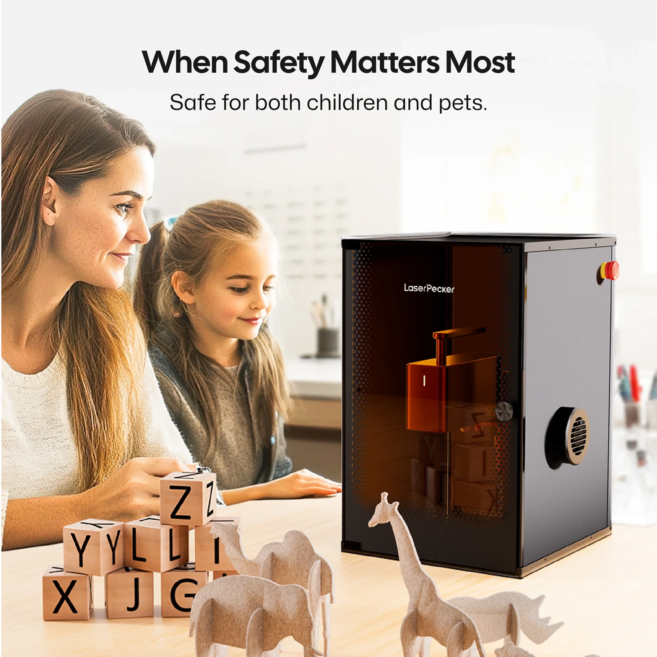 laserpecker standard enclosure safe for children and pets during laser engraving operations.