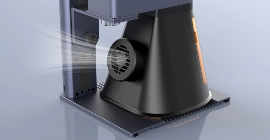 LP2 Plus features high-power exhausting fan and magnetic filter for smoke removal, safer engraving in indoor spaces.
