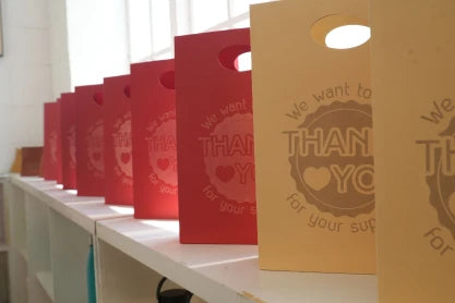 LP2 Plus engraving custom design on kraft paper bag.