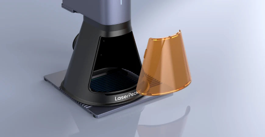 LP2 Plus magnetic front filter captures engraving smoke and odors, magnetic attachment for easy installation and cleaning.