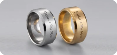 LP2 Plus engraves metal rings with rotary extension for custom jewelry and wedding bands.